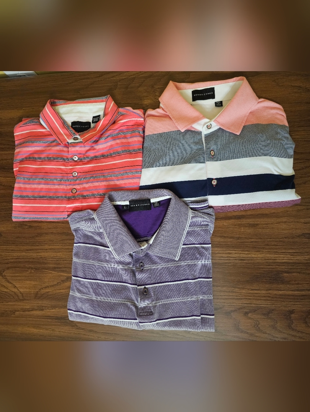 Bobby Jones Three-Striped Large Golf Polo Bundle in Purple, Coral, and Pink
